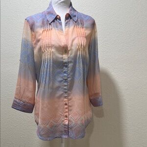 VINTAGE AMERICA Peach and Light Blue Pintuck Button-Down Shirt
